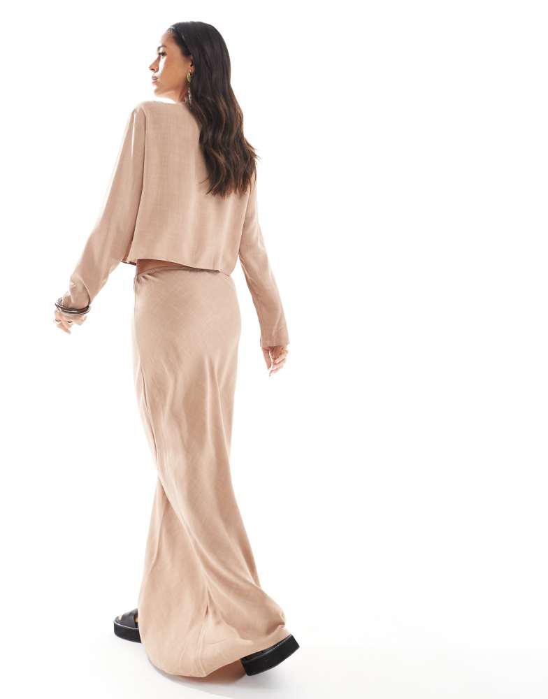 ASOS ASOS DESIGN linen look co-ord maxi skirt in stone