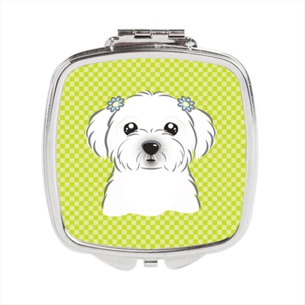Carolines Treasures BB1270SCM Checkerboard Lime Green Maltese Compact Mirror, 2.75 x 3 x .3 In.