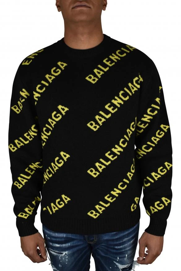 Balenciaga Men's luxury sweater balenciaga black and yellow logo knit sweater 3
