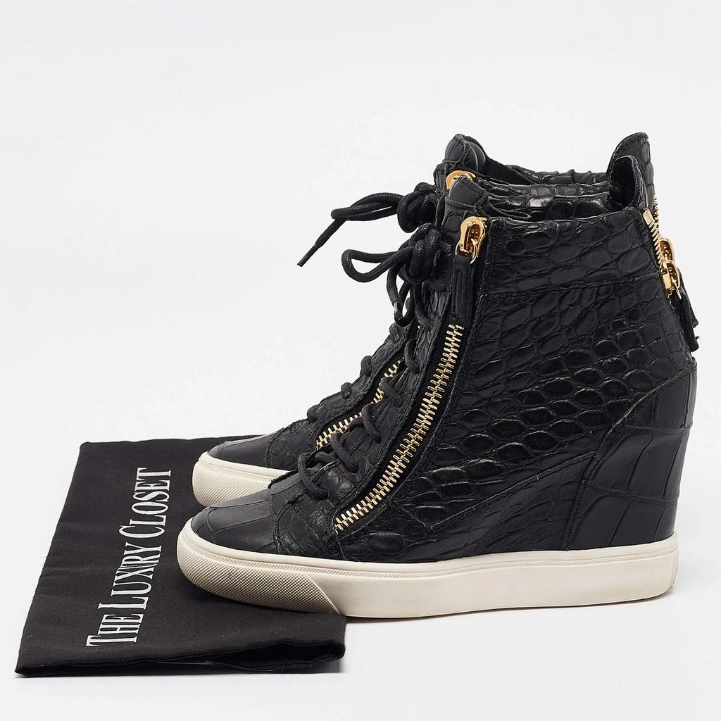 Giuseppe Zanotti Giuseppe Zanotti Black Croc Embossed Leather Double Zipper High Top Sneakers Size 37 9