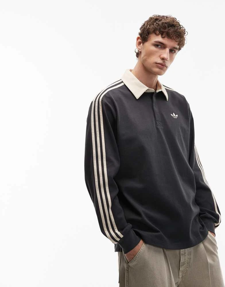 Adidas adidas Originals Three Stripe long sleeved polo in dark grey - exclusive to ASOS 5