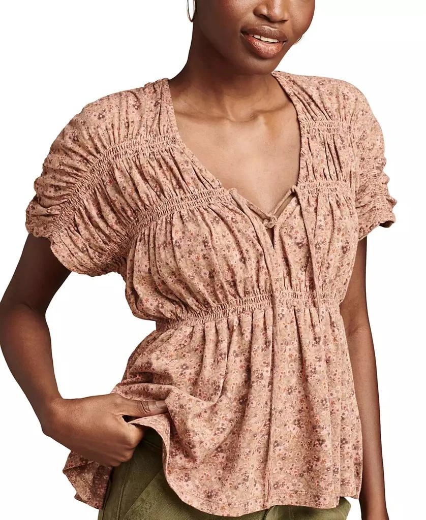 Lucky Brand Women's Printed Cotton Smocked Peplum Top 3