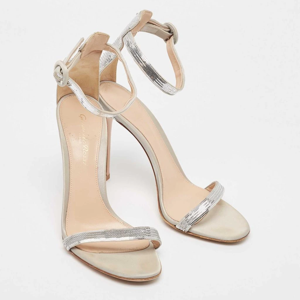 Gianvito Rossi Gianvito Rossi Silver Sequins  and Satin  Montecarlo Ankle Strap Sandals Size  37.5 4