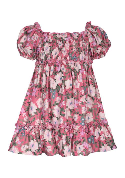 Bonnie Jean Jean Toddler Girls Short Puff Sleeve Floral Printed Knit Dress