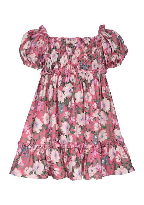 Bonnie Jean Jean Toddler Girls Short Puff Sleeve Floral Printed Knit Dress 1