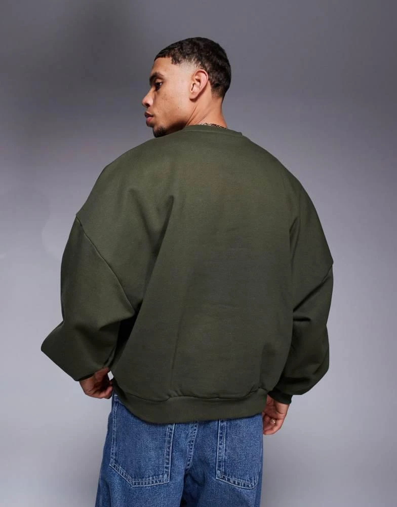 ASOS ASOS DESIGN premium heavyweight extreme oversized sweatshirt 400gsm in dark green 4
