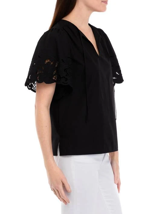 Anne Klein Klein Womens Short Flutter Sleeve Embroidered Blouse 3