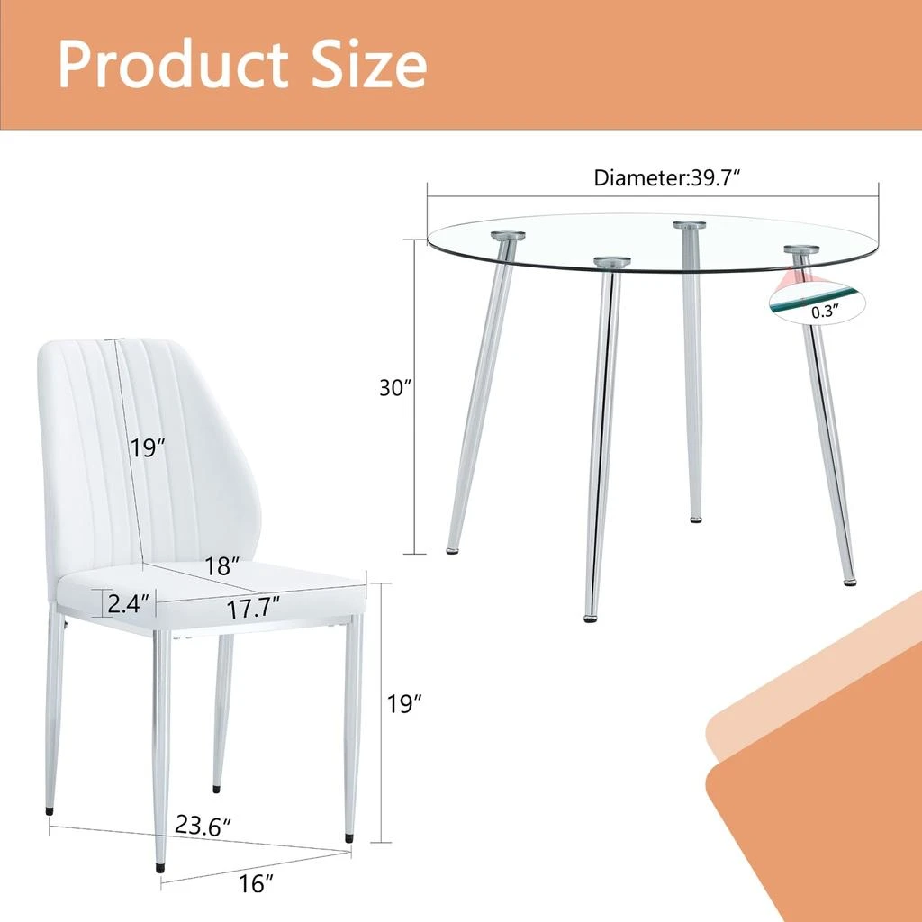 Streamdale Furniture Streamdale Round Glass Dining Table with White Chairs (1+4) 4