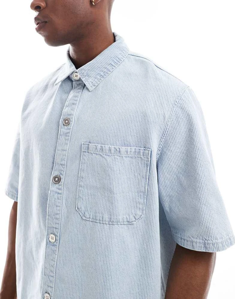 Bershka Bershka striped denim shirt in blue 4