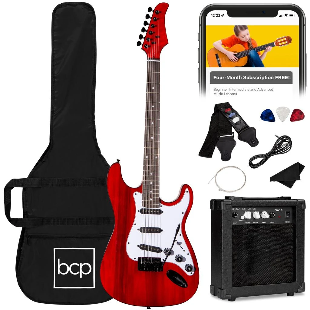 Best Choice Products 39in Full Size Beginner Electric Guitar Kit with Case, Strap, Amp, Whammy Bar 24