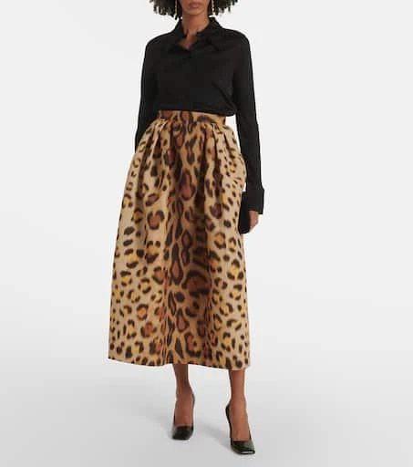 Oscar de la Renta Leopard-print faille midi skirt 2