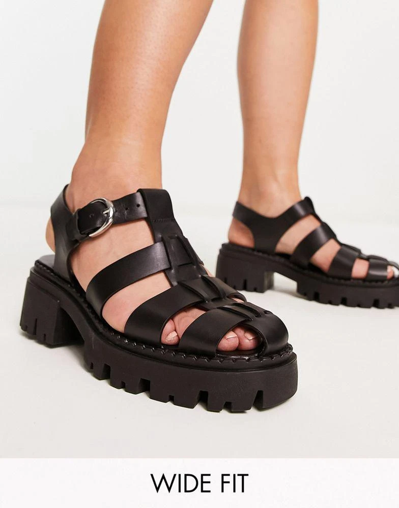ASOS ASOS DESIGN Wide Fit Minnow leather fisherman flat shoes in black 1