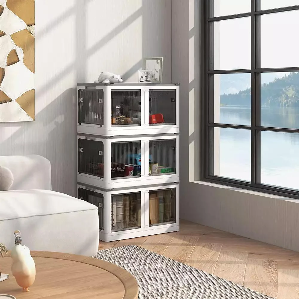 HOMCOM 3 Stackable Storage Bins w/ Lids, Wheels, Collapsible, 18 gal, 2