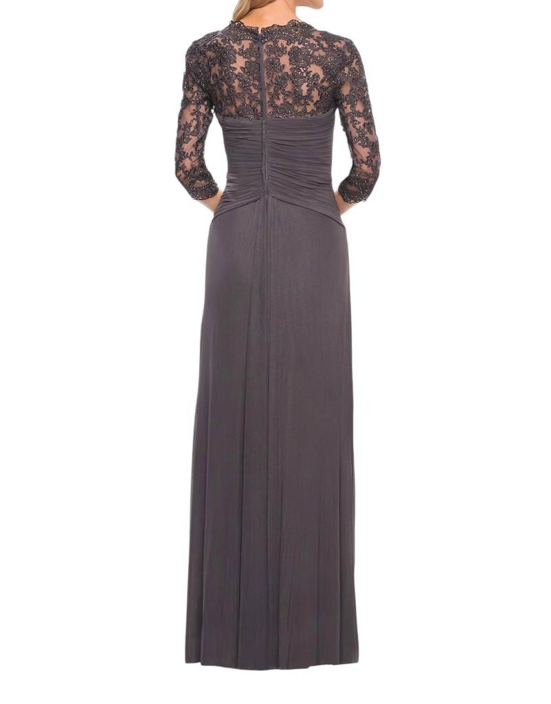 La Femme La Femme - Ruched V-Neck Column Gown
