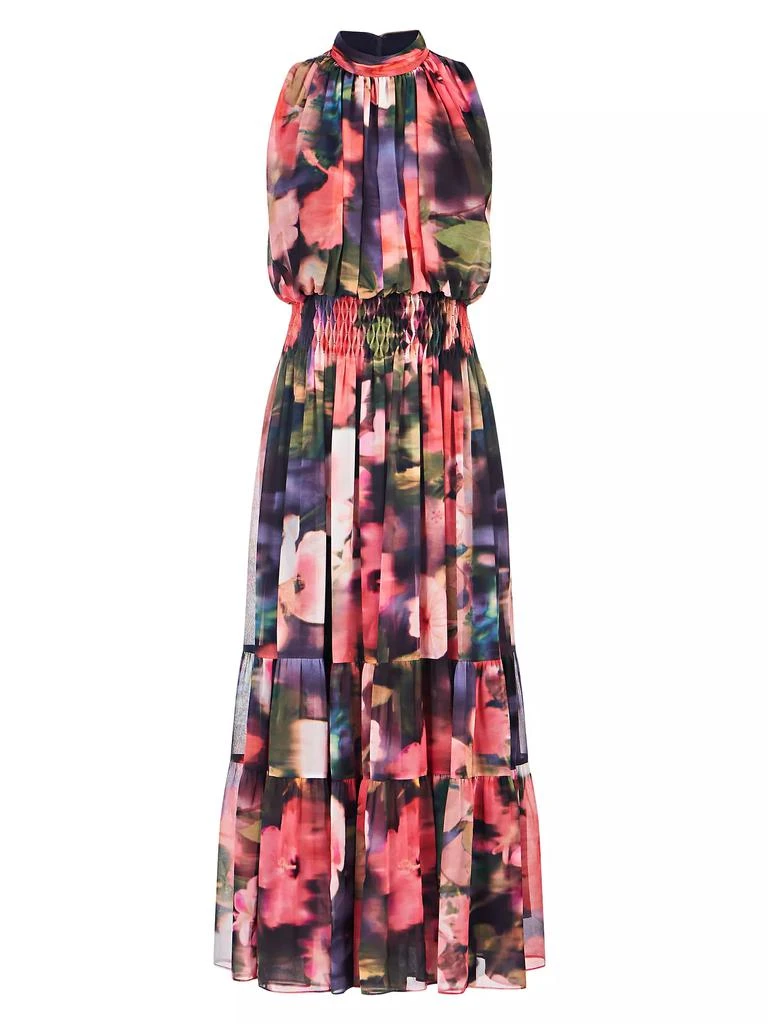 Kay Unger Leilani Hibiscus Print Blouson Maxi Dress 1