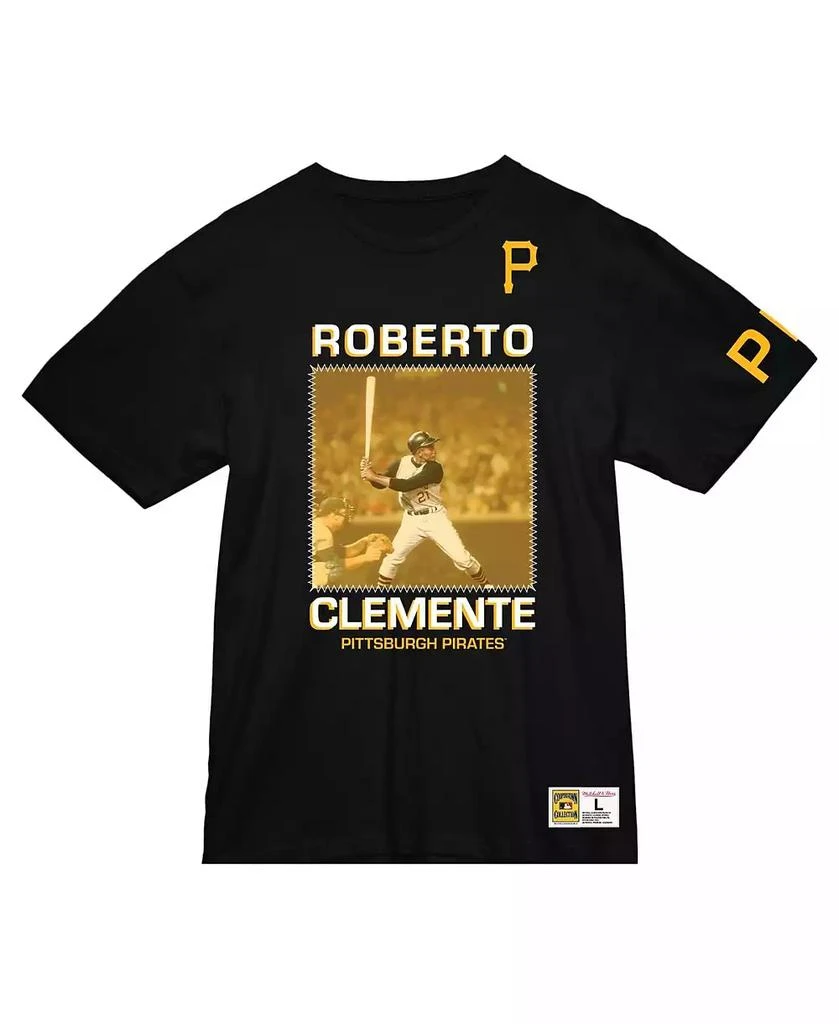 Mitchell & Ness Men's Roberto Clemente Black Pittsburgh Pirates Cooperstown Collection Heavyweight Premium Player Vintage-like Logo T-Shirt 3