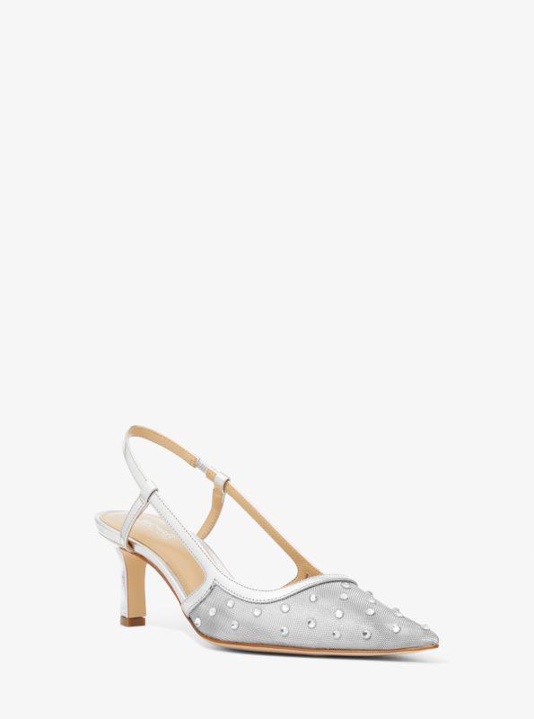 Michael Kors Alora Crystal Embellished Metallic Mesh Slingback Pump