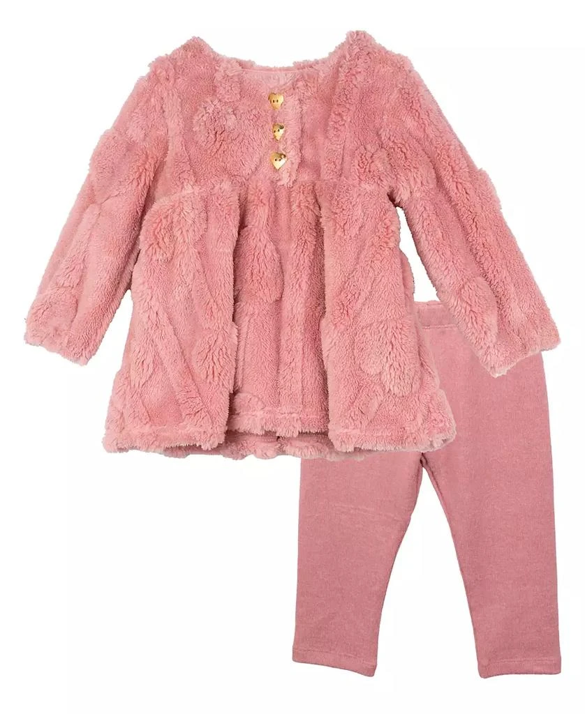 Rare Editions Baby Girl Fuzzy Heart Top And Legging, 2-Piece Set 1