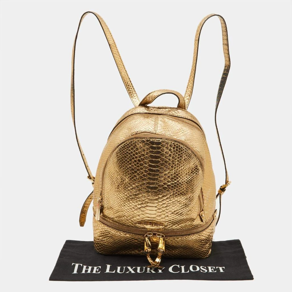 Michael Kors Michael Kors Metallic Gold Python Embossed Leather Small Rhea Backpack 11
