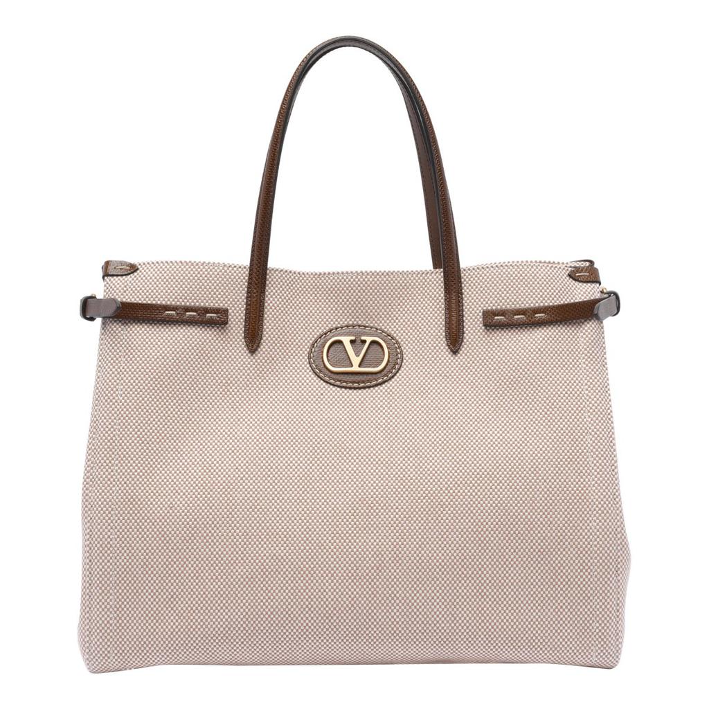 トートバッグ 25ss VALENTINO BEIGE LEATHER AND COTTON TOTES Valentino Cotton Tote Bag | baseblu | REVERSIBLE