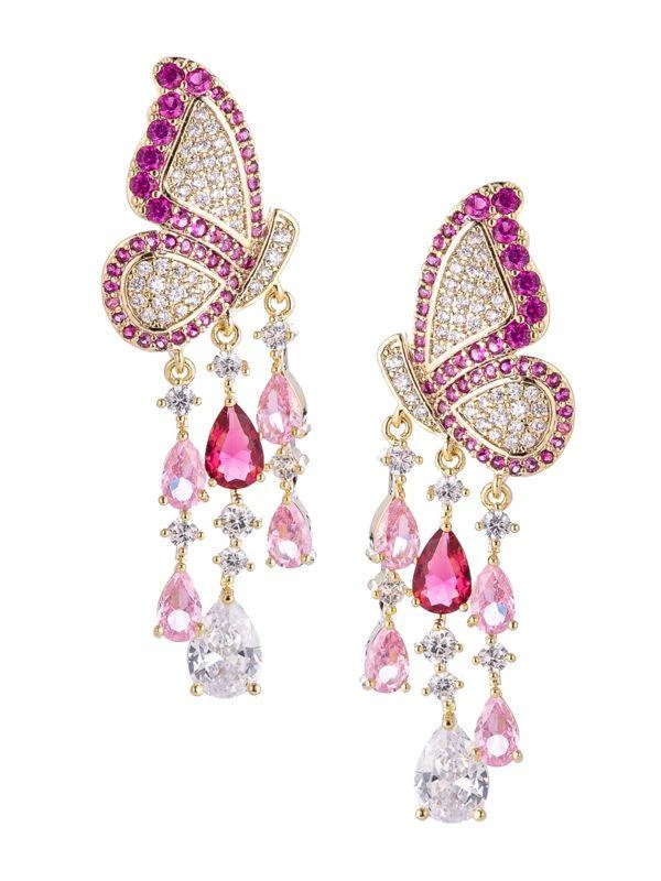 Eye Candy LA The Luxe Painted Lady 18K Goldplated & Cubic Zirconia Butterfly Chandelier Earrings 1