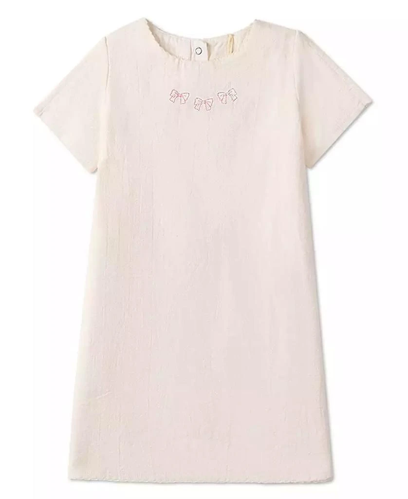 Memoi Little Girls "The Most Perfect Bows" Embroidered Cotton Short-Sleeve Dress