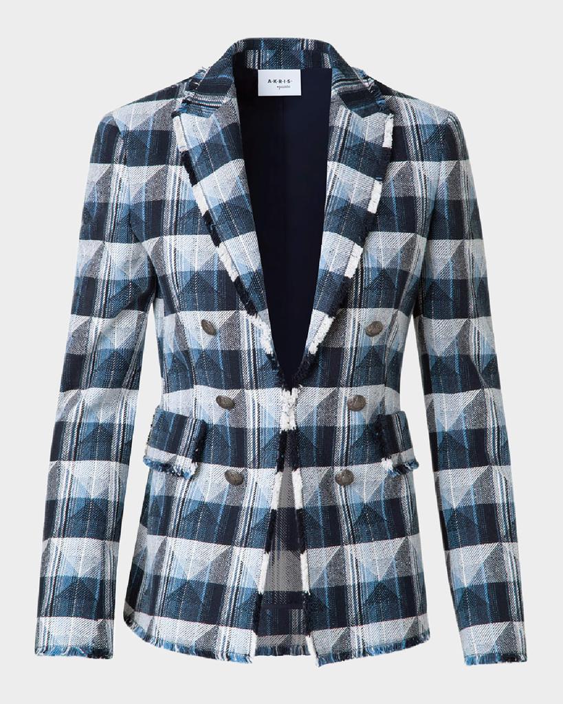 Akris Rhombus Jacquard Denim Blazer with Double Breast Illusion