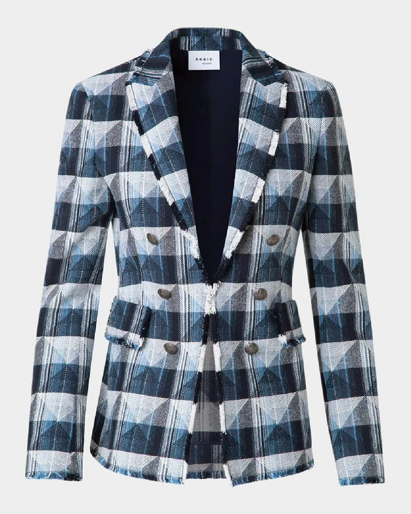 Akris Rhombus Jacquard Denim Blazer with Double Breast Illusion 1