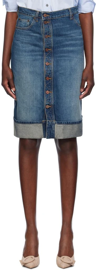 Victoria Beckham Blue Placket Denim Midi Skirt 1
