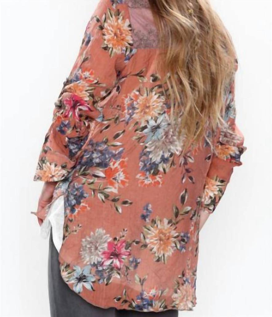 Aratta Floral Frenzy Top In Orange Floral