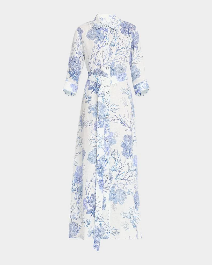 Evi Grintela Valerie Coral-Print Linen Maxi Shirtdress 1
