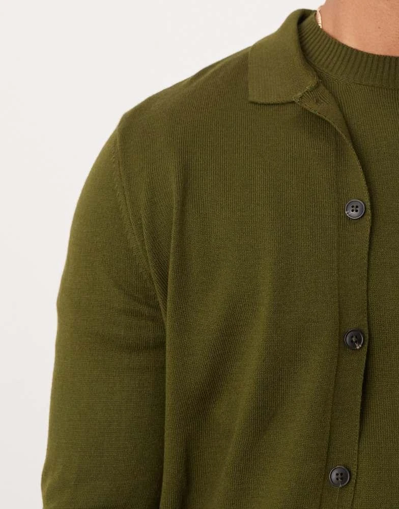 ASOS ASOS DESIGN co-ord knitted button through polo in khaki 2