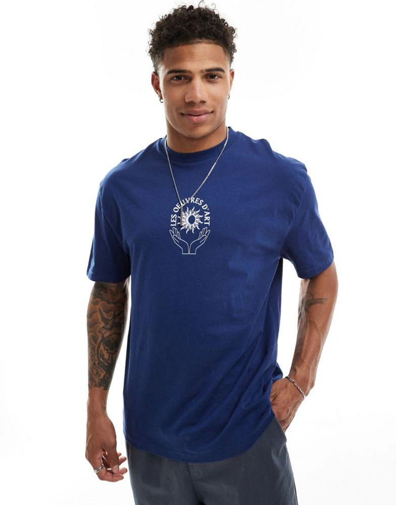 ASOS ASOS DESIGN relaxed t-shirt in navy with celestial chest print 1