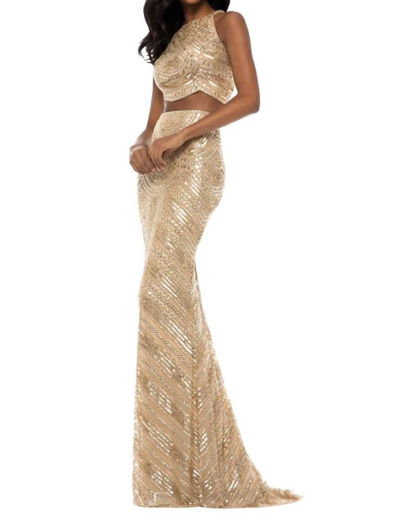 Sherri Hill Two-Piece Sequin Prom Dress In Gold 1