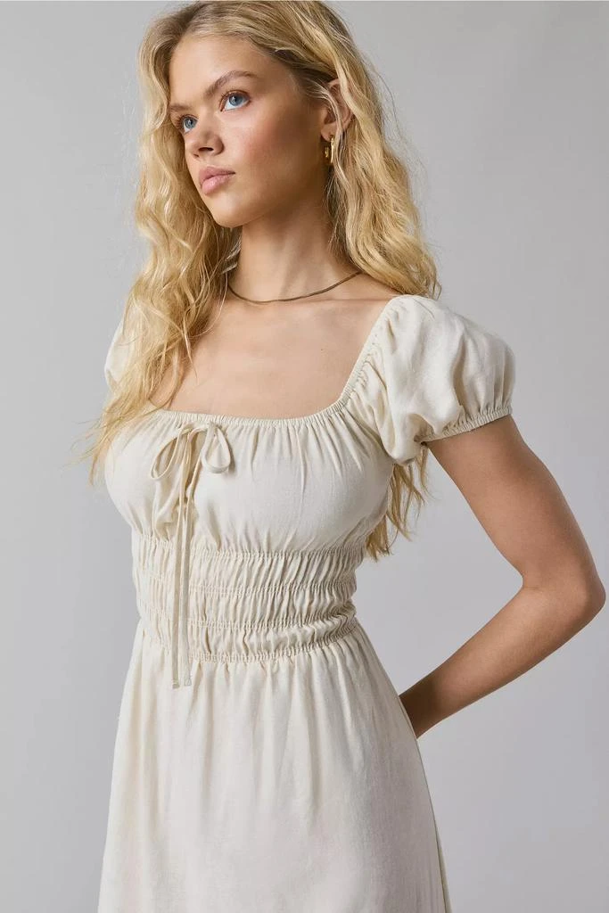 knee length dresses for ladies 100% Linen Milkmaid Midi Dress for Women Custom / S