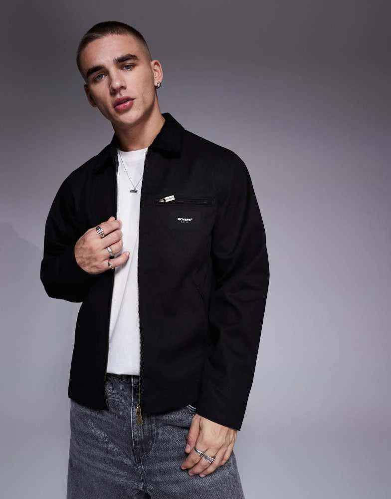 Sixth June Sixth June contrast collar trucker jacket in black 1