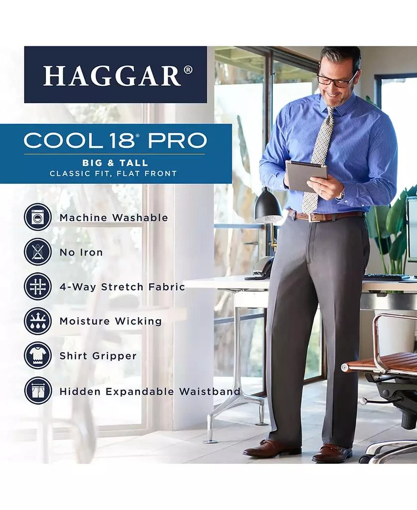 Haggar Men's Big & Tall Cool 18® PRO Classic-Fit Expandable Waist Flat Front Stretch Dress Pants 5