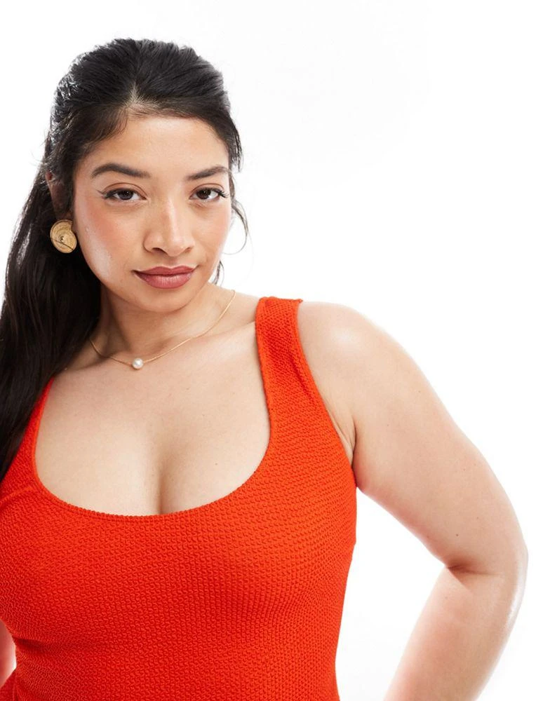 ASOS ASOS DESIGN Curve crinkle scoop low back swimsuit in tomato red 2