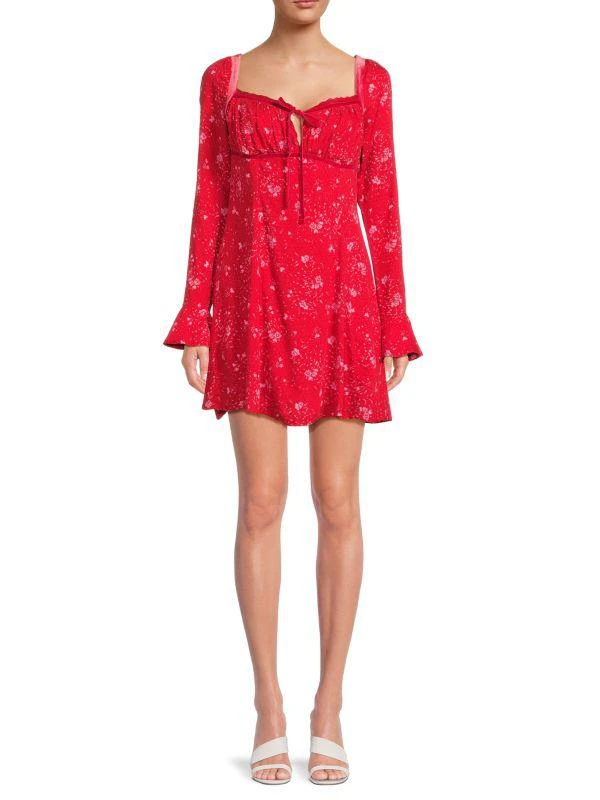 Free People Bell Sleeve Floral Mini Peasant Dress 1