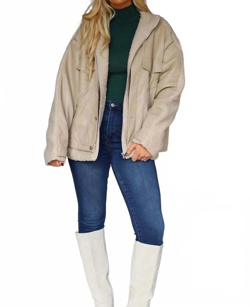 Klesis Amy Faux Leather Sherpa Jacket In Blue