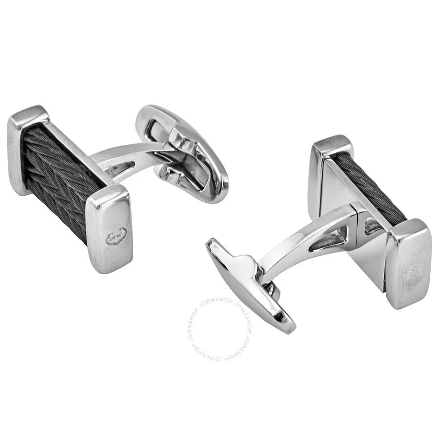 Charriol Chevron Men's Steel Cable Cufflinks- Grey/ Black 3