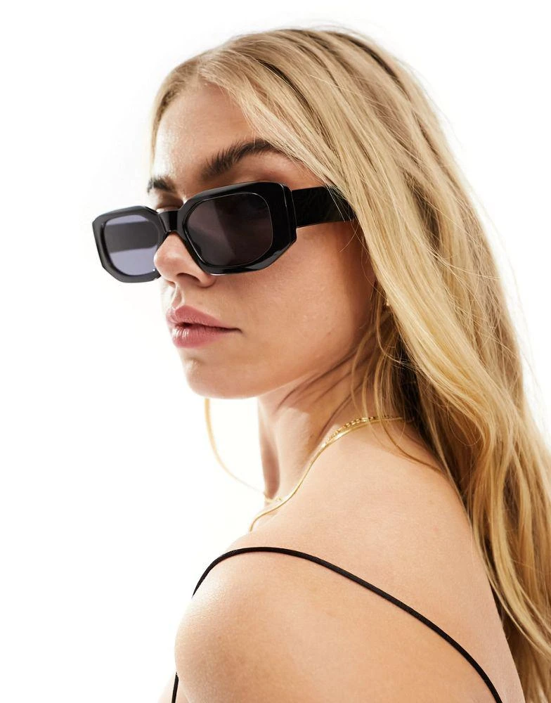 ASOS ASOS DESIGN mid square sunglasses with bevel angular detail in black 3