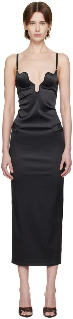 Fleur du Mal Black Seduce-U Plunge Midi Dress 1