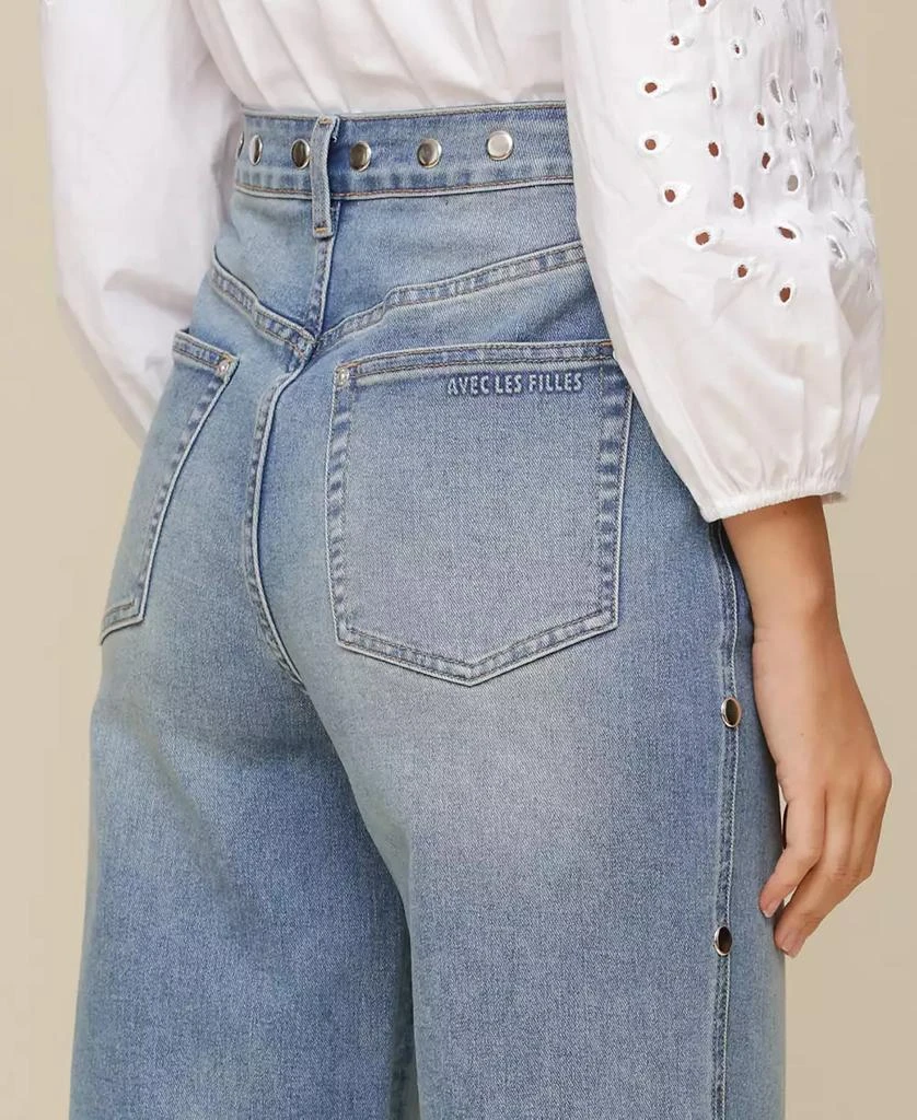 Avec Les Filles Women's Mid-Rise Studded Barrel-Leg Jeans 4