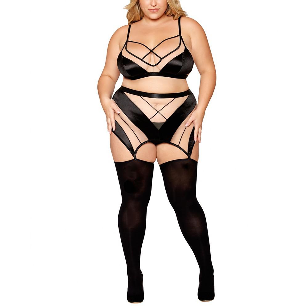 Dreamgirl Plus Illusion Bralette, Garter Skirt, G-String