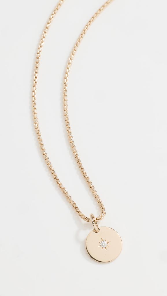 Zoe Chicco 14k Gold Small Disc with Star Set Diamond on XS Box Chain Necklace