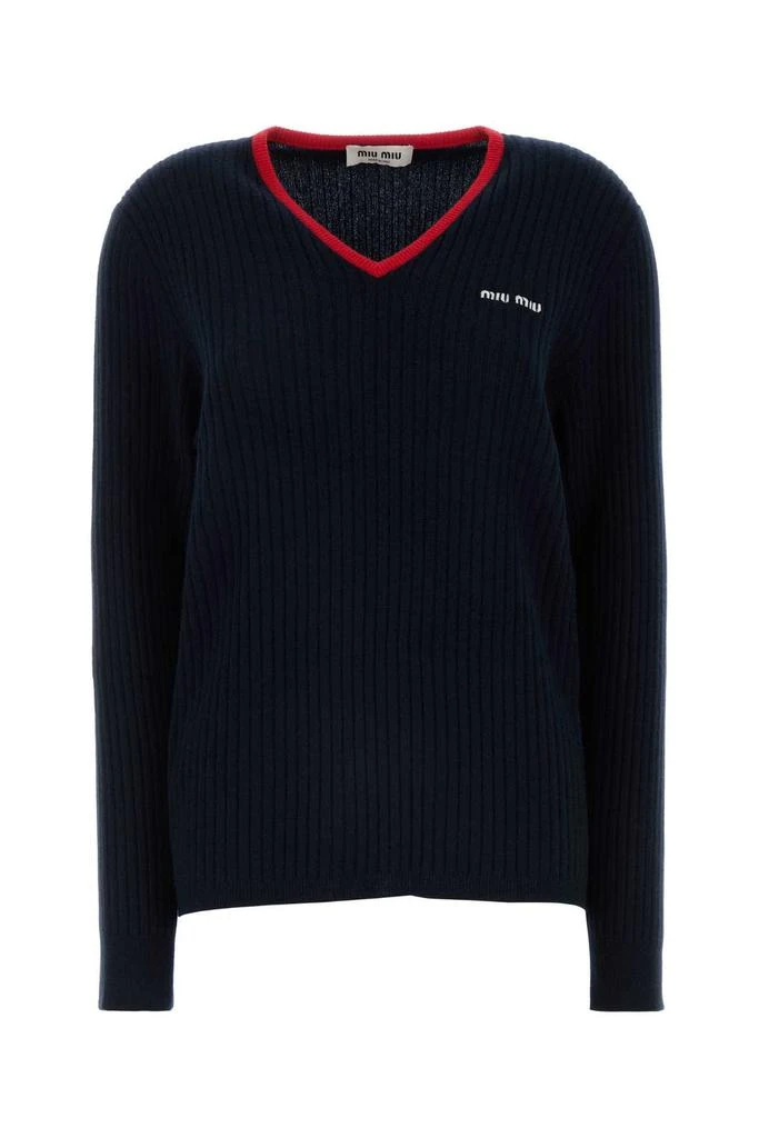 Miu Miu Miu Miu Logo-Embroidered V-Neck Jumper 1