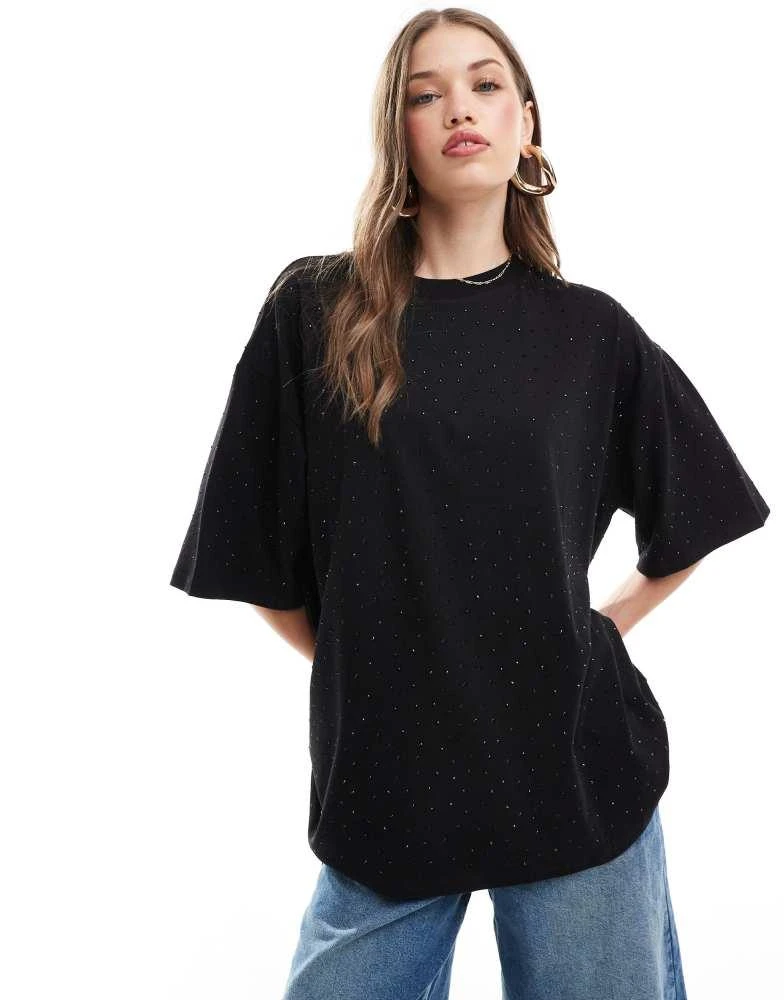 ASOS ASOS DESIGN studded oversized t-shirt in washed black 1