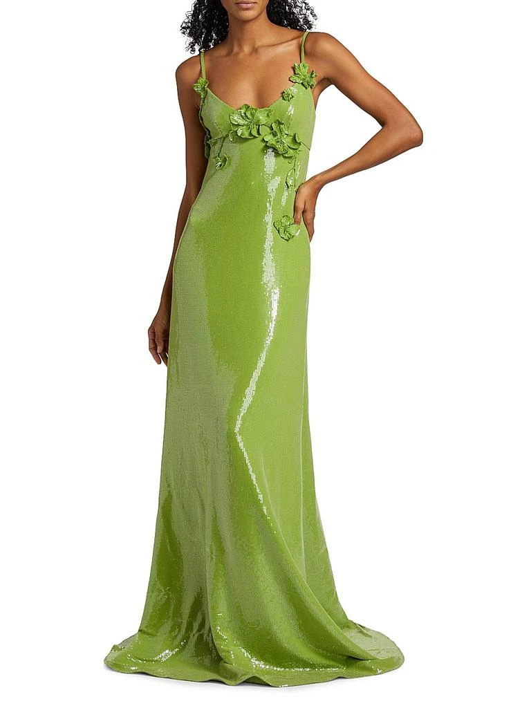 Oscar de la Renta Sequined Floral Appliqu Jersey Gown - Dresses & Skirts -  Free Shipping - BeyondStyle