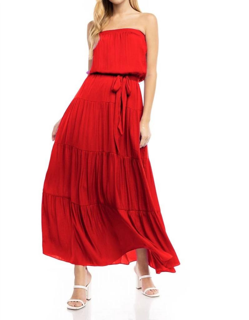 Naked Zebra Maxi Tiered Tube Dress In Pomegranate